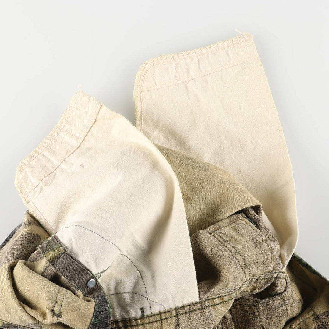 80'S Key Camouflage Pattern Woodland Camo Double Knee Overalls Women's XL (w32) Vintage unclear Khaki type Vintage Second Hand