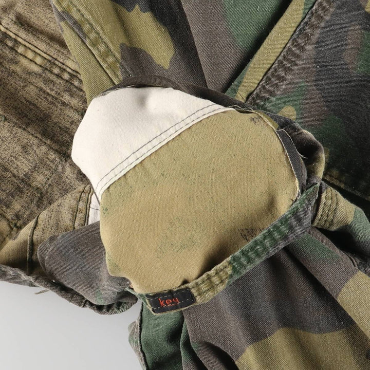 80'S Key Camouflage Pattern Woodland Camo Double Knee Overalls Women's XL (w32) Vintage unclear Khaki type Vintage Second Hand