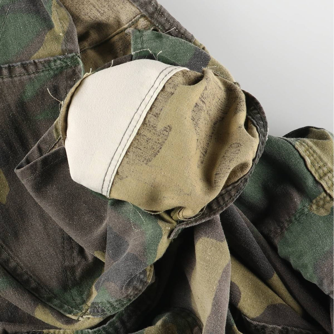 80'S Key Camouflage Pattern Woodland Camo Double Knee Overalls Women's XL (w32) Vintage unclear Khaki type Vintage Second Hand