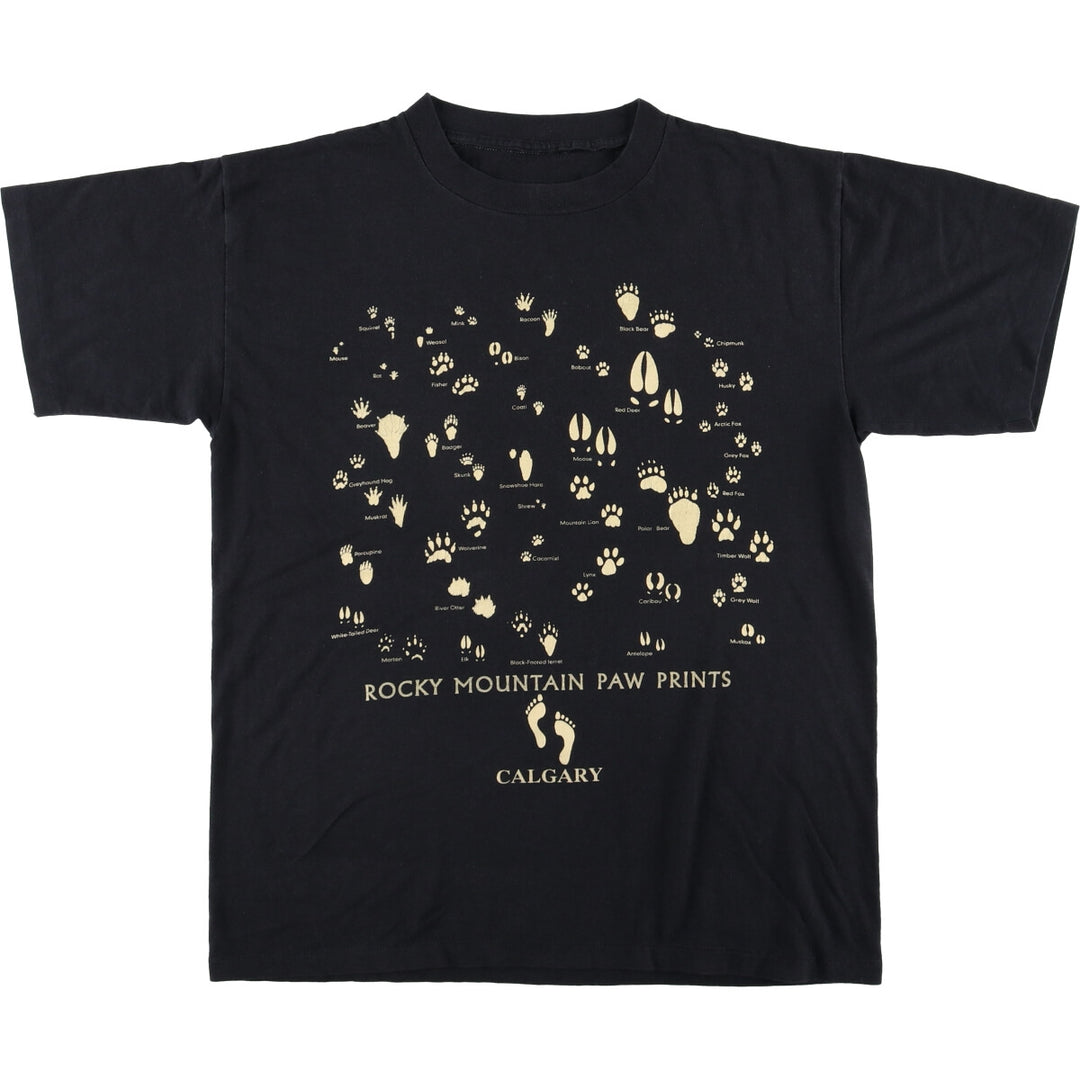 90'S Footprint Print T-Shirt, Men's, Size L, Vintage unclear black type Vintage Second Hand