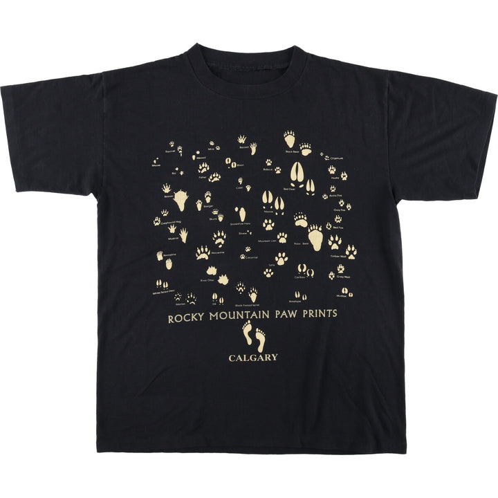 90'S Footprint Print T-Shirt, Men's, Size L, Vintage unclear black type Vintage Second Hand