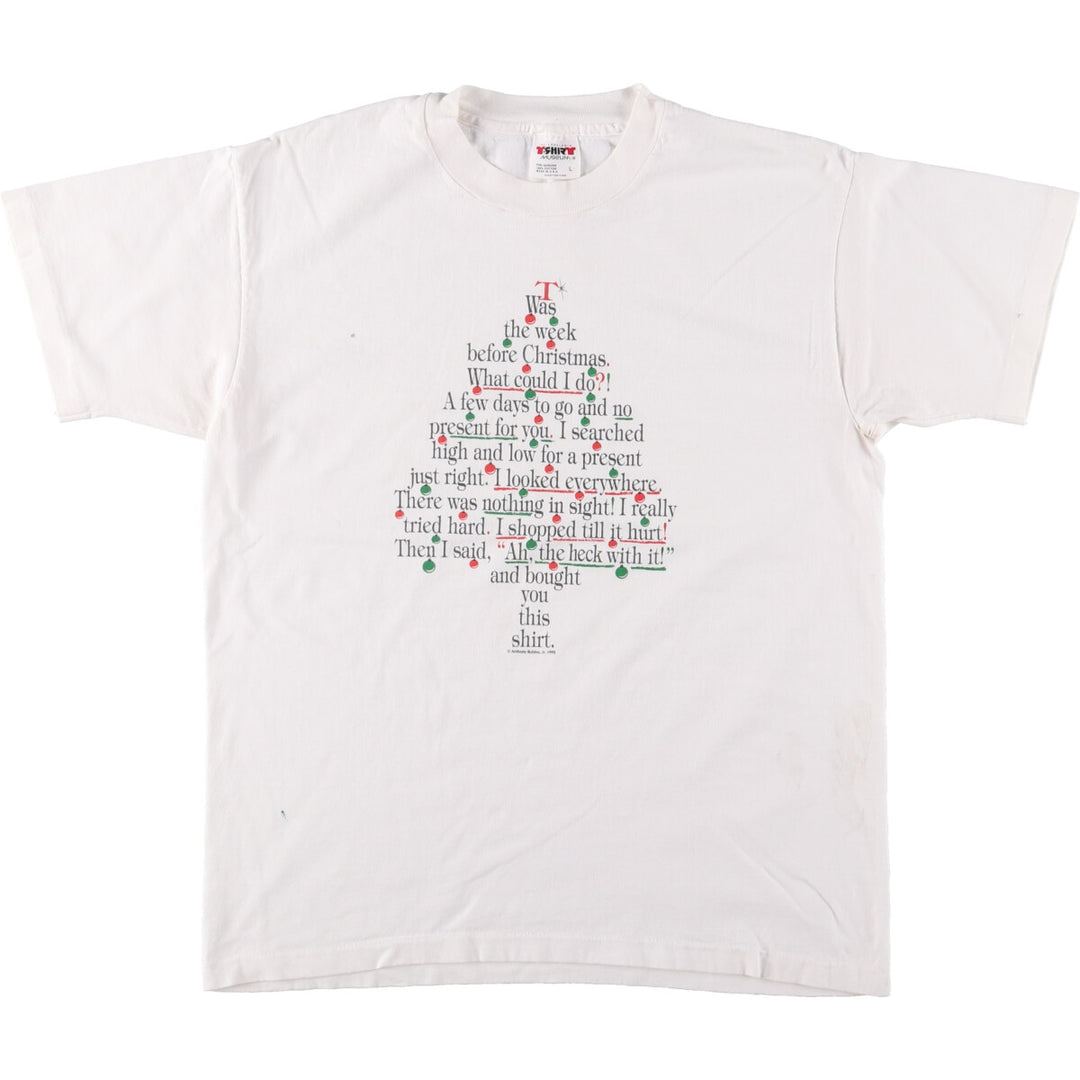 90'S PHILADELPHIA T-SHIRT MUSEUM Message Print T-shirt Made in USA Men's L size Vintage cotton white type Vintage Second Hand