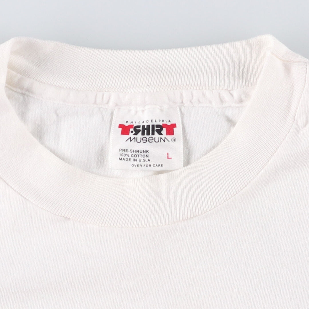 90'S PHILADELPHIA T-SHIRT MUSEUM Message Print T-shirt Made in USA Men's L size Vintage cotton white type Vintage Second Hand