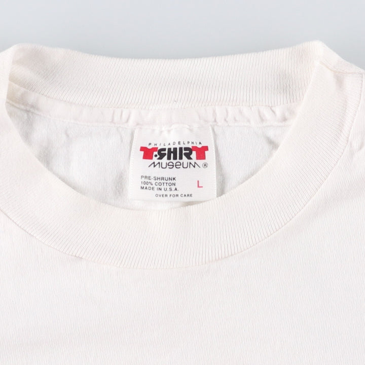90'S PHILADELPHIA T-SHIRT MUSEUM Message Print T-shirt Made in USA Men's L size Vintage cotton white type Vintage Second Hand