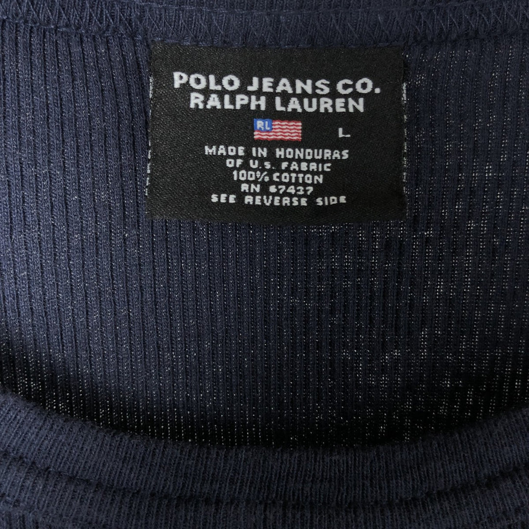 00'S Ralph Lauren POLO JEANS COMPANY short sleeve logo T-shirt men's size L cotton navy blue type Vintage Second Hand