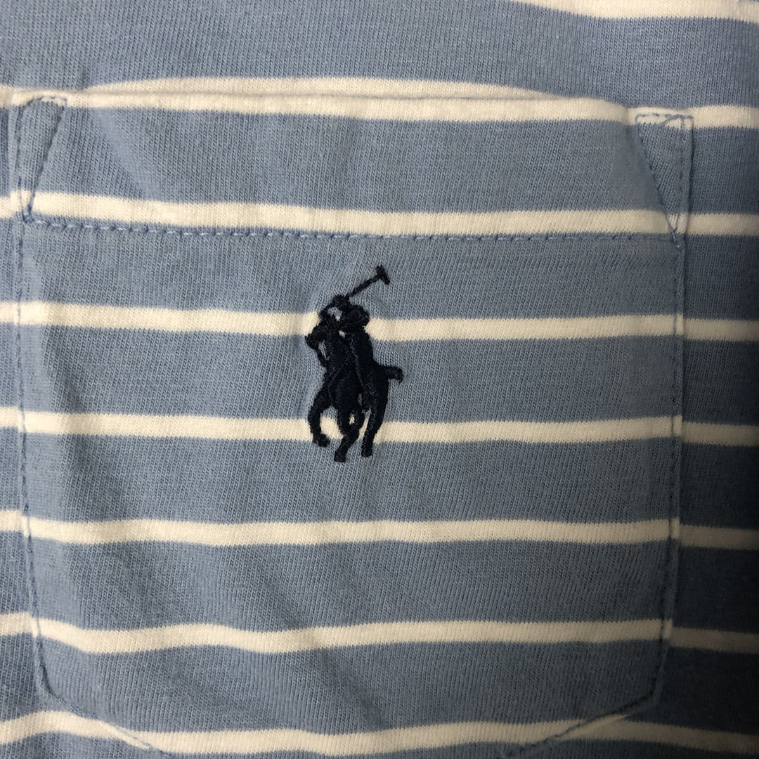 POLO RALPH LAUREN CUSTOM SLIM FIT Border Pattern V-neck One Point Logo Pocket T-shirt Men's L size cotton Blue type light blue Vintage Second Hand