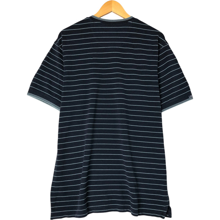 90'S Ralph Lauren CHAPS Border Pattern Pique Short Sleeve V-Neck T-Shirt Men's L Size Vintage cotton navy blue type Vintage Second Hand