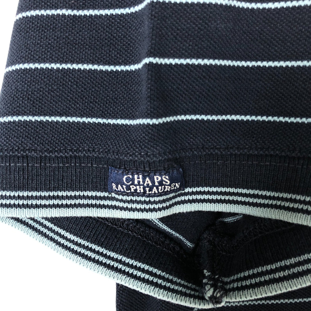 90'S Ralph Lauren CHAPS Border Pattern Pique Short Sleeve V-Neck T-Shirt Men's L Size Vintage cotton navy blue type Vintage Second Hand