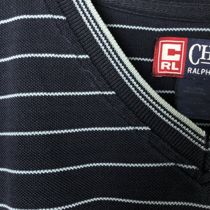 90'S Ralph Lauren CHAPS Border Pattern Pique Short Sleeve V-Neck T-Shirt Men's L Size Vintage cotton navy blue type Vintage Second Hand