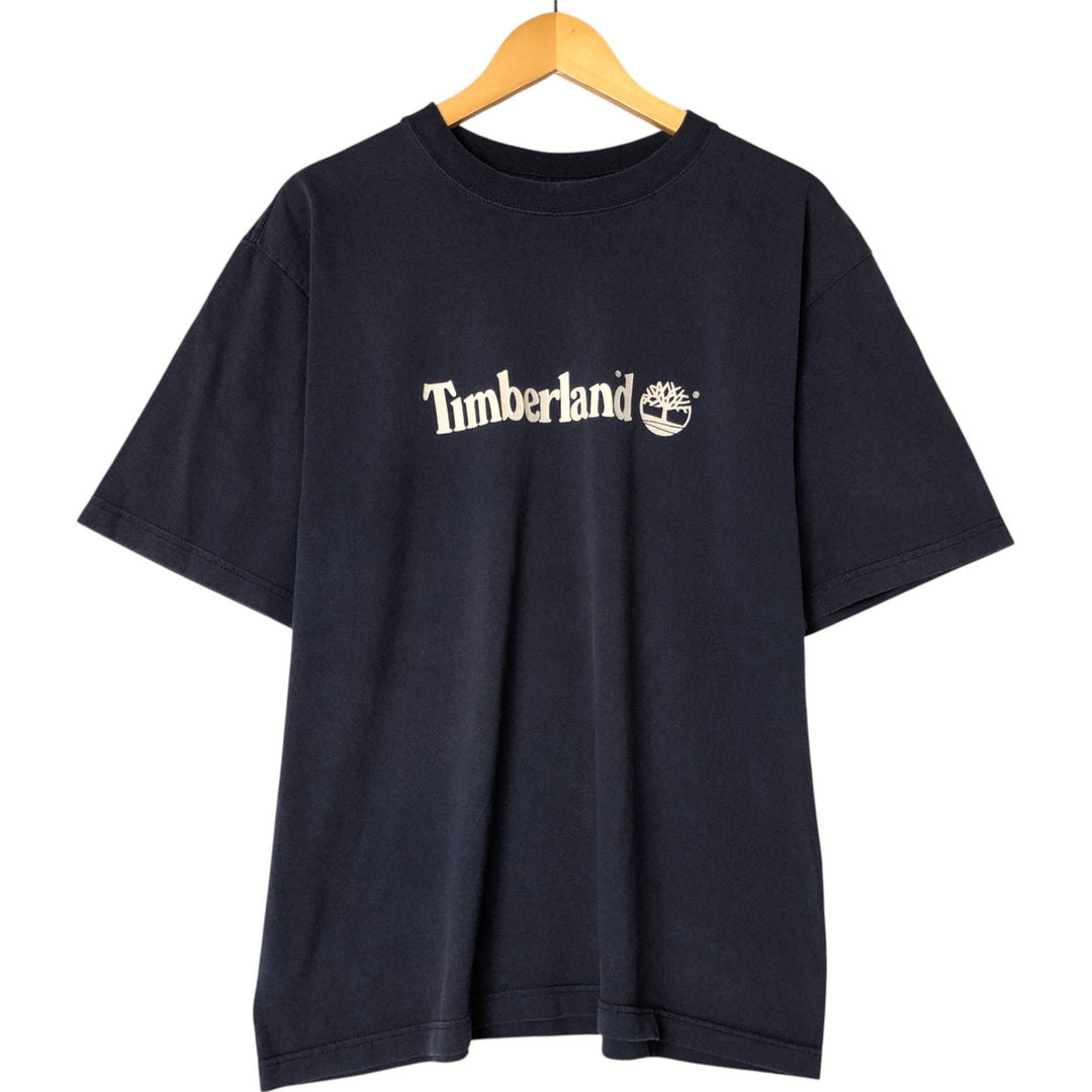 Timberland Short Sleeve Logo T-Shirt, Men's Size L cotton navy blue type Vintage Second Hand