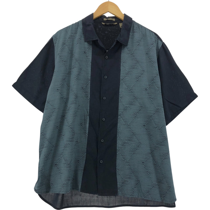 AXIST Two-tone open collar short sleeve silk shirt, box shirt, men's XL size silk black type Vintage Second Hand