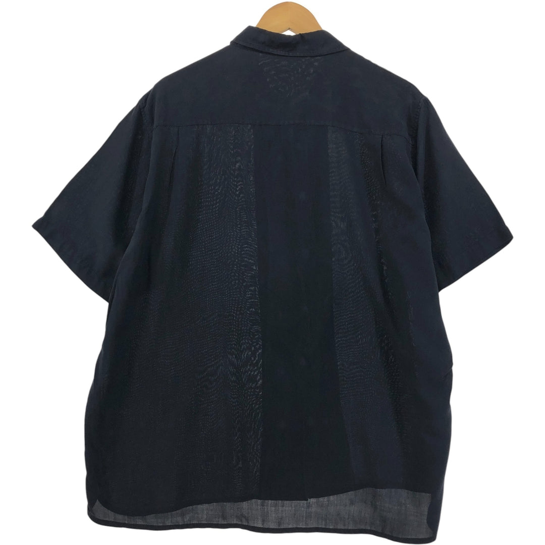 AXIST Two-tone open collar short sleeve silk shirt, box shirt, men's XL size silk black type Vintage Second Hand