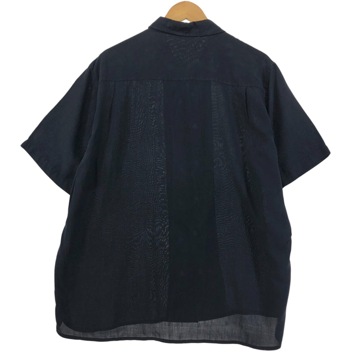 AXIST Two-tone open collar short sleeve silk shirt, box shirt, men's XL size silk black type Vintage Second Hand
