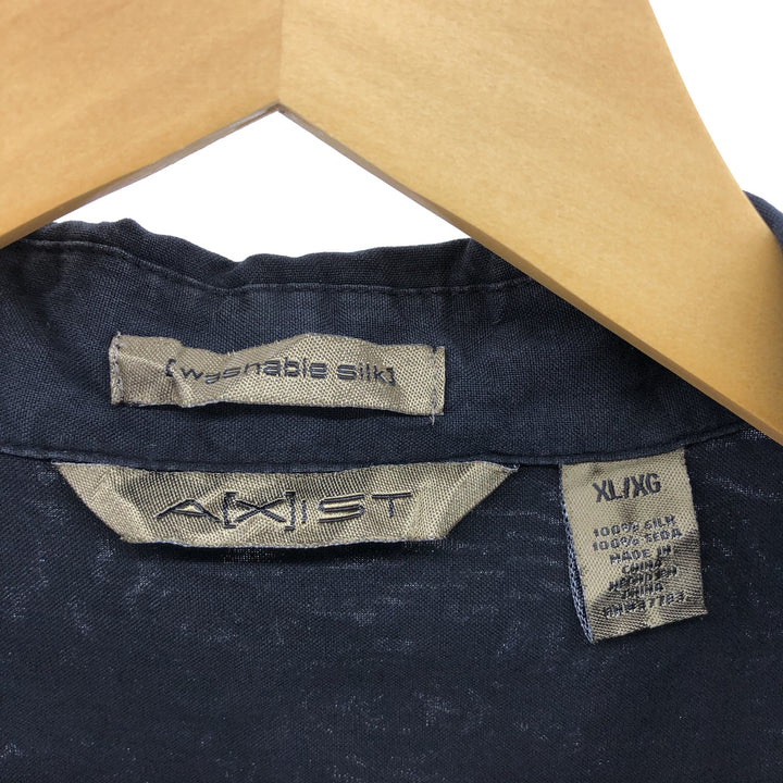 AXIST Two-tone open collar short sleeve silk shirt, box shirt, men's XL size silk black type Vintage Second Hand