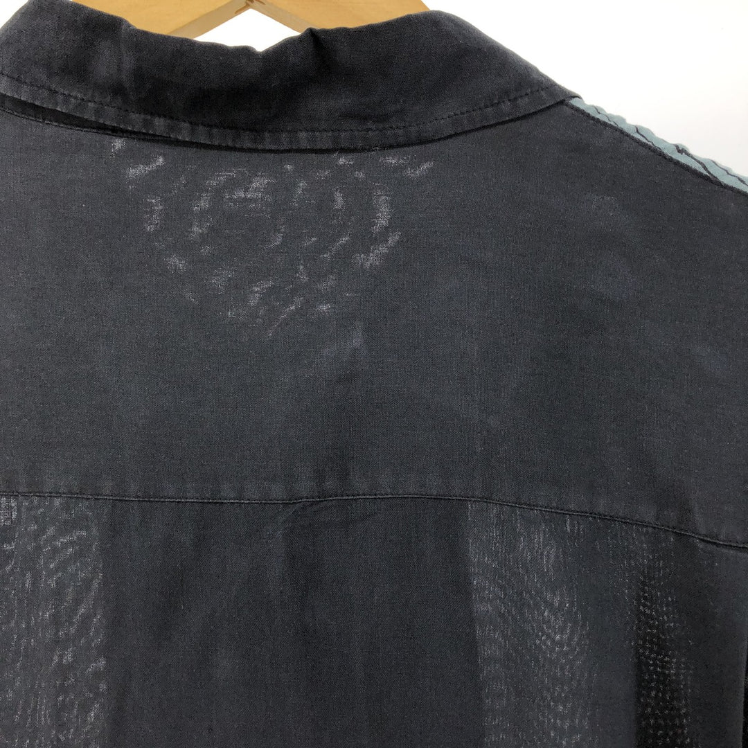 AXIST Two-tone open collar short sleeve silk shirt, box shirt, men's XL size silk black type Vintage Second Hand