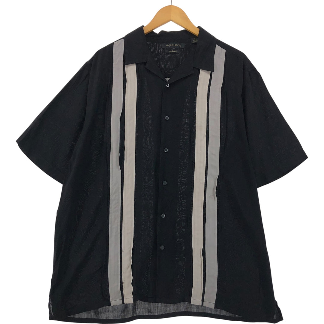 AXIST Short Sleeve Silk Shirt, Men's XL Size, Open Collar, Box Shirt, Two Tone silk black type Vintage Second Hand