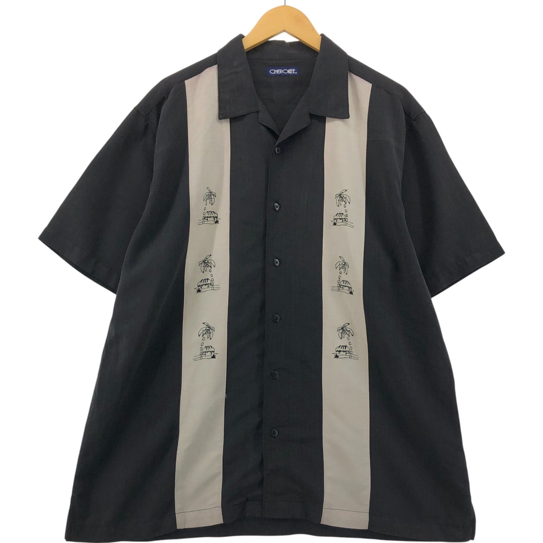 CHEROKEE Two-tone open collar short sleeve box shirt, men's XL size unclear gray type Vintage Second Hand