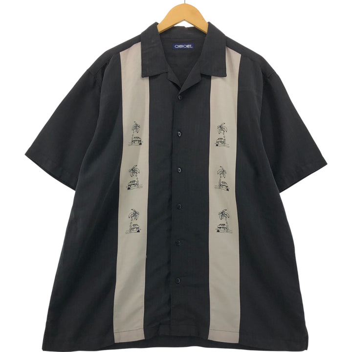 CHEROKEE Two-tone open collar short sleeve box shirt, men's XL size unclear gray type Vintage Second Hand