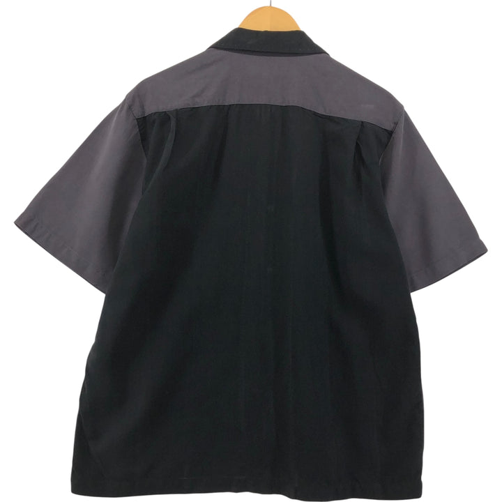 Nat Nast open collar two-tone short sleeve silk shirt box shirt men's M size silk navy blue type Vintage Second Hand