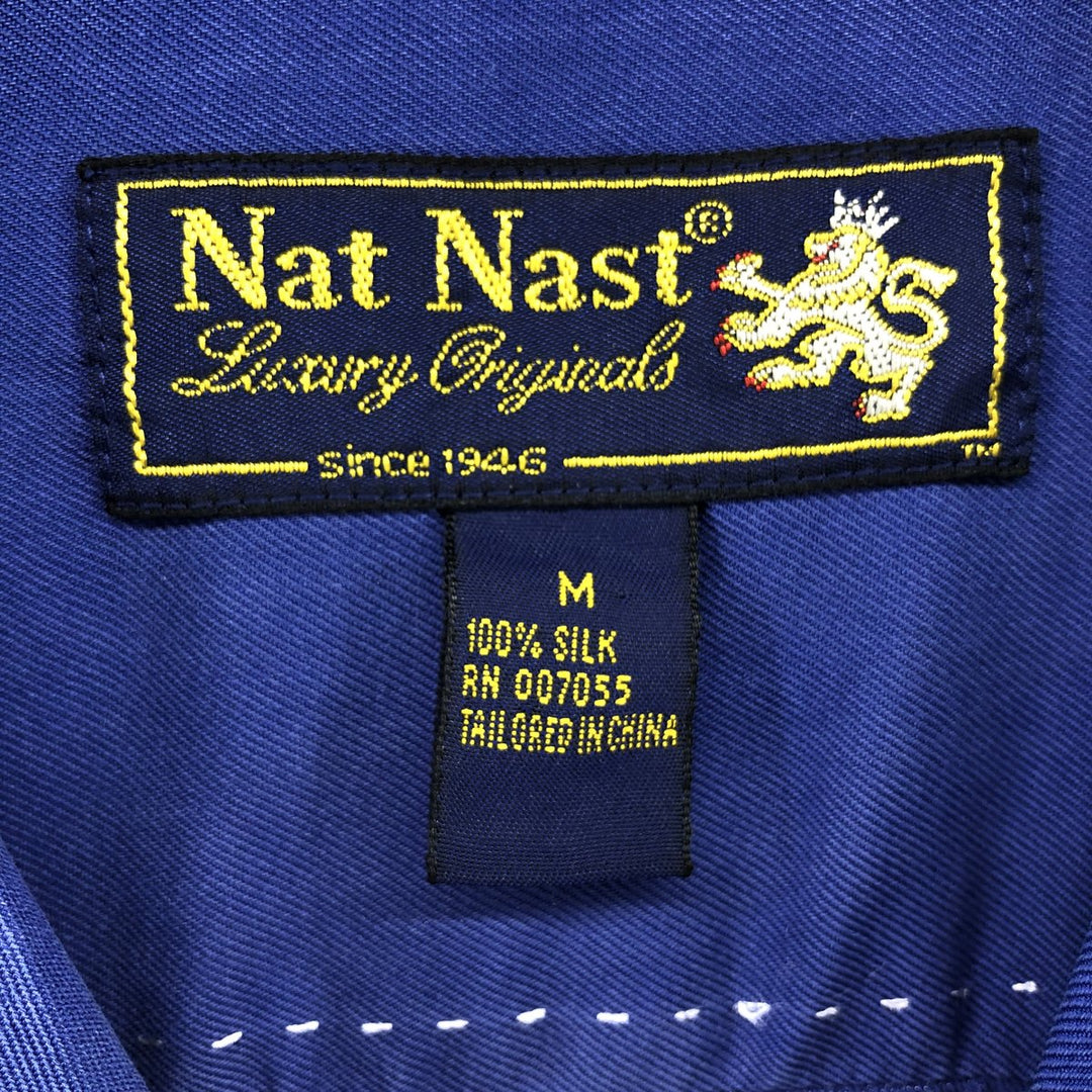 90'S Nat Nast short sleeve open collar silk shirt, box shirt, men's size M, vintage silk blue type Vintage Second Hand
