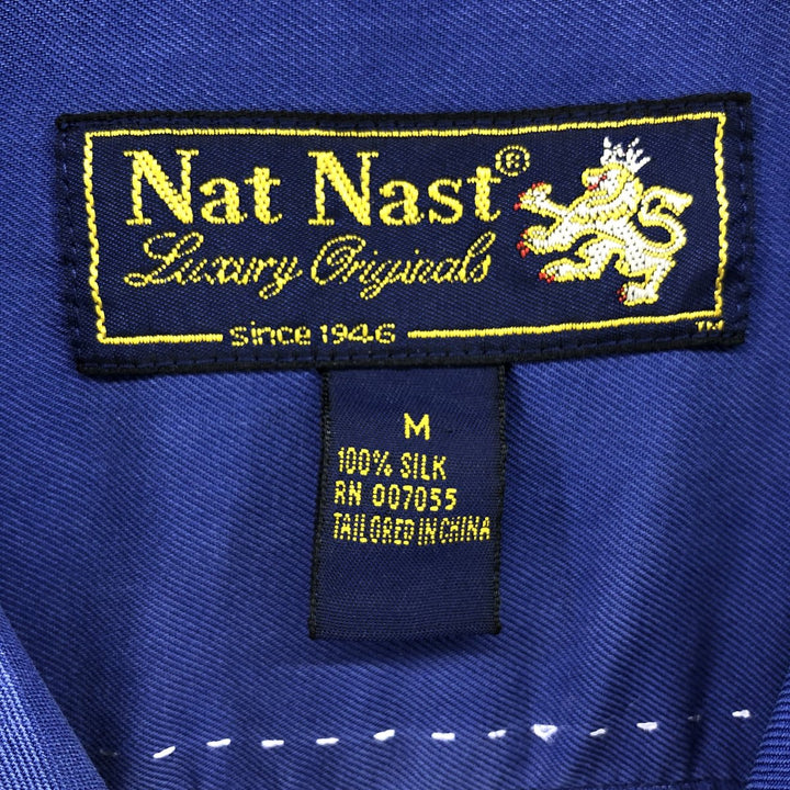90'S Nat Nast short sleeve open collar silk shirt, box shirt, men's size M, vintage silk blue type Vintage Second Hand