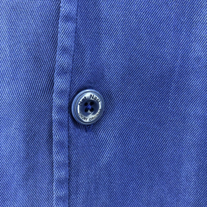 90'S Nat Nast short sleeve open collar silk shirt, box shirt, men's size M, vintage silk blue type Vintage Second Hand