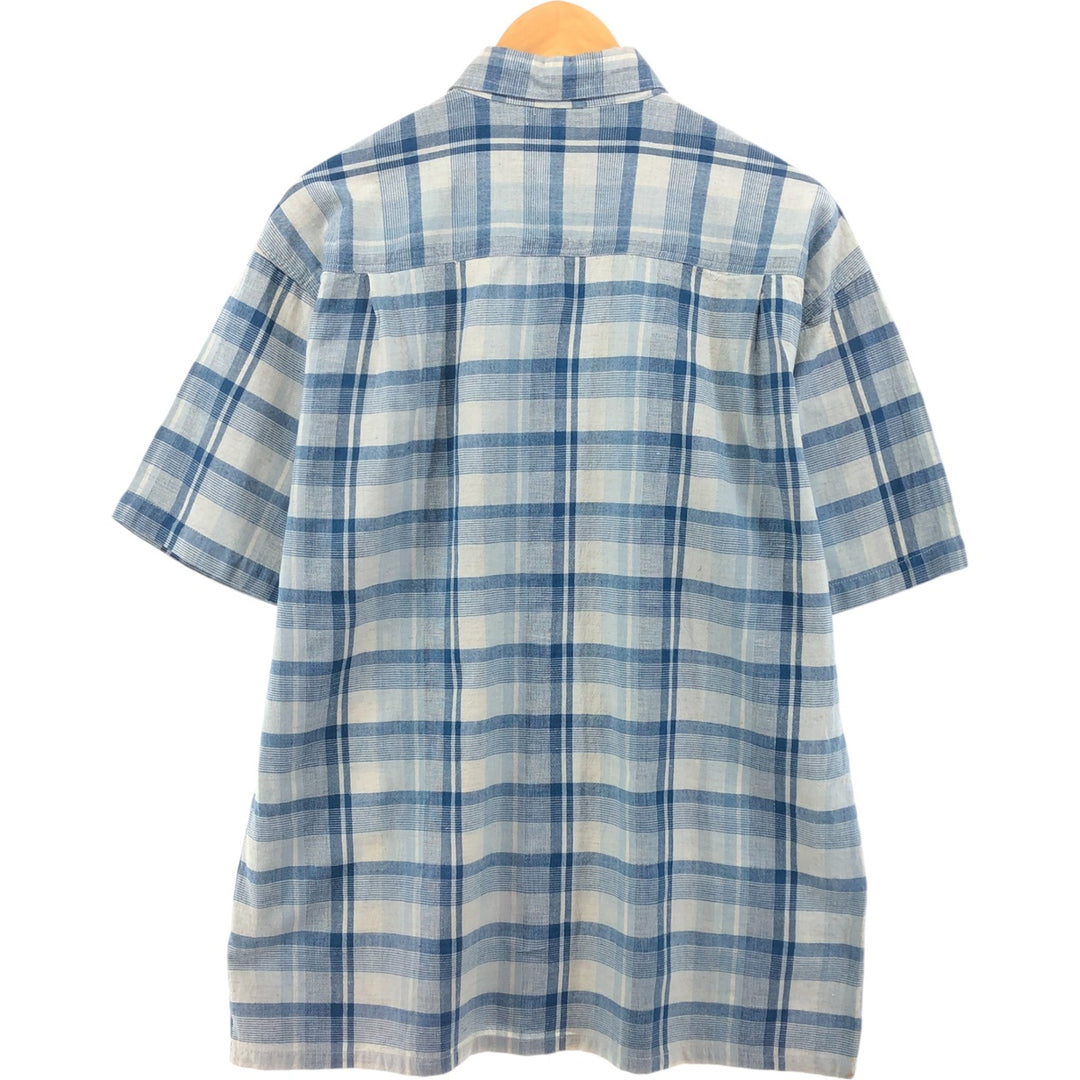 THE LOST CITY Check Pattern Short Sleeve Linen Shirt Box Shirt Men's XL Size cotton blue type Vintage Second Hand