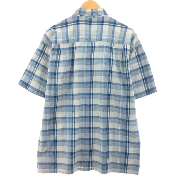 THE LOST CITY Check Pattern Short Sleeve Linen Shirt Box Shirt Men's XL Size cotton blue type Vintage Second Hand
