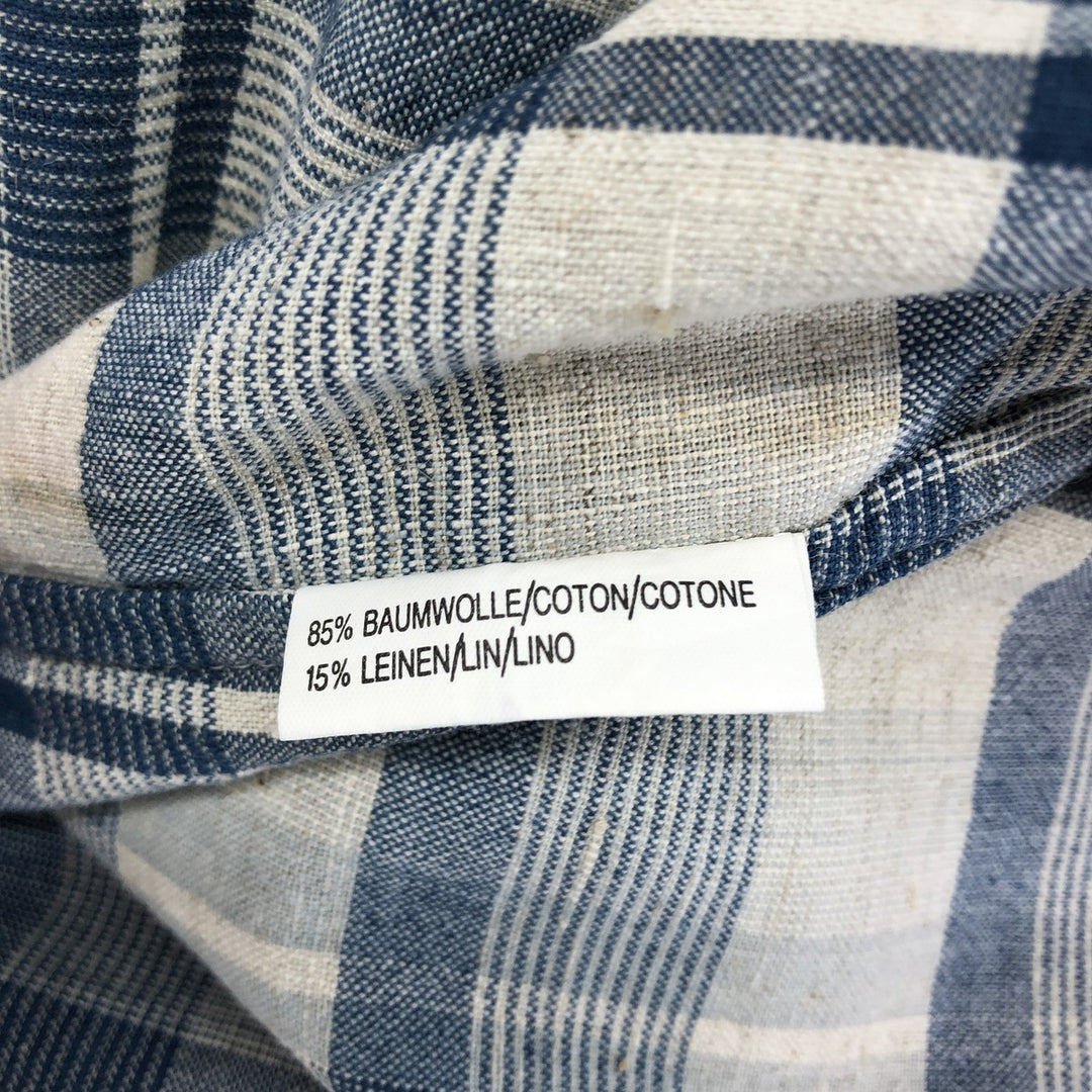 THE LOST CITY Check Pattern Short Sleeve Linen Shirt Box Shirt Men's XL Size cotton blue type Vintage Second Hand