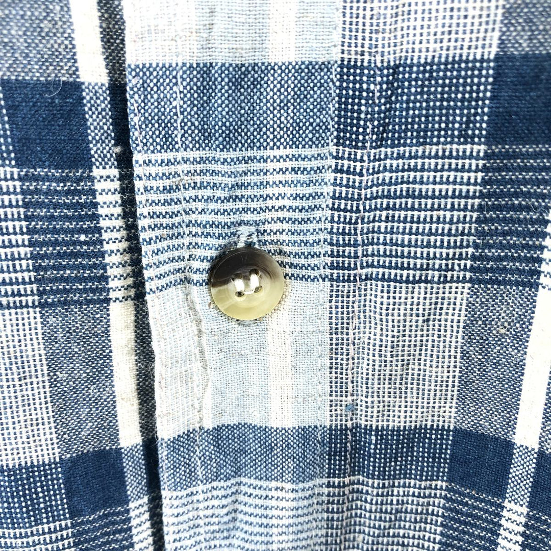 THE LOST CITY Check Pattern Short Sleeve Linen Shirt Box Shirt Men's XL Size cotton blue type Vintage Second Hand