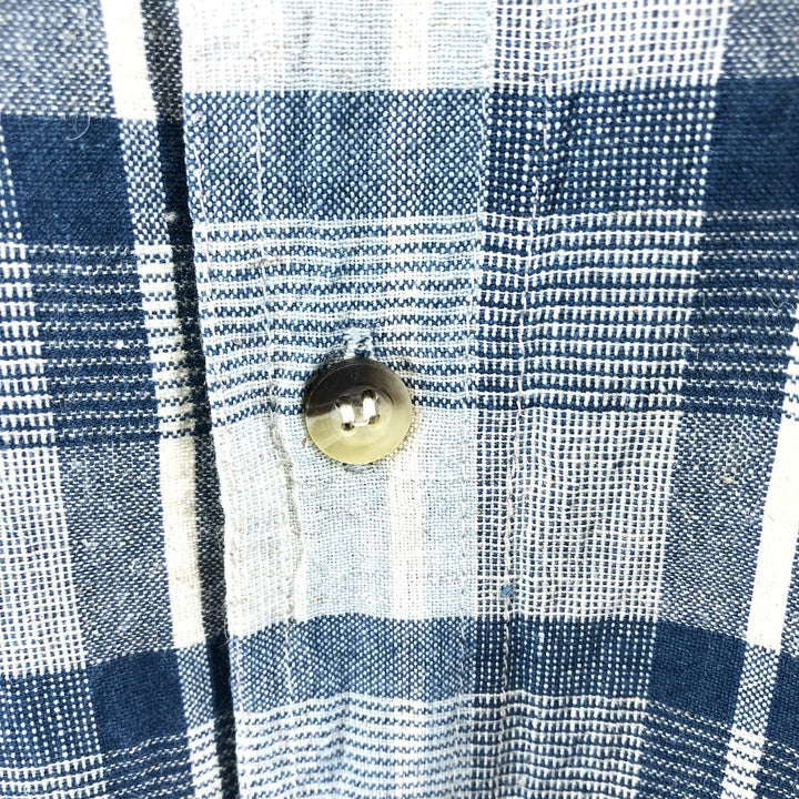 THE LOST CITY Check Pattern Short Sleeve Linen Shirt Box Shirt Men's XL Size cotton blue type Vintage Second Hand