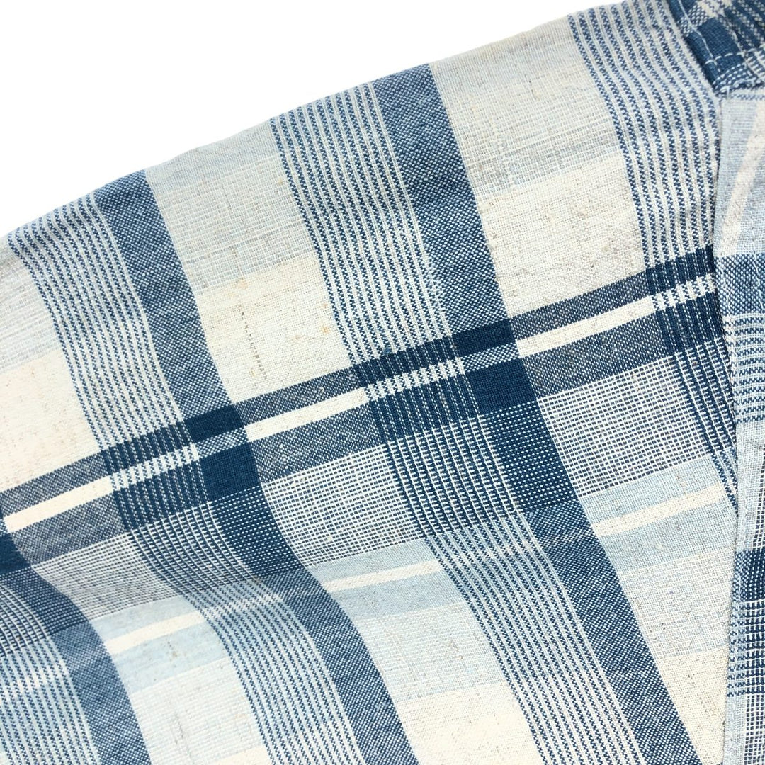 THE LOST CITY Check Pattern Short Sleeve Linen Shirt Box Shirt Men's XL Size cotton blue type Vintage Second Hand