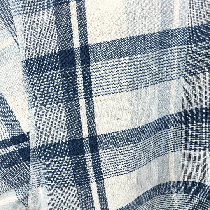THE LOST CITY Check Pattern Short Sleeve Linen Shirt Box Shirt Men's XL Size cotton blue type Vintage Second Hand