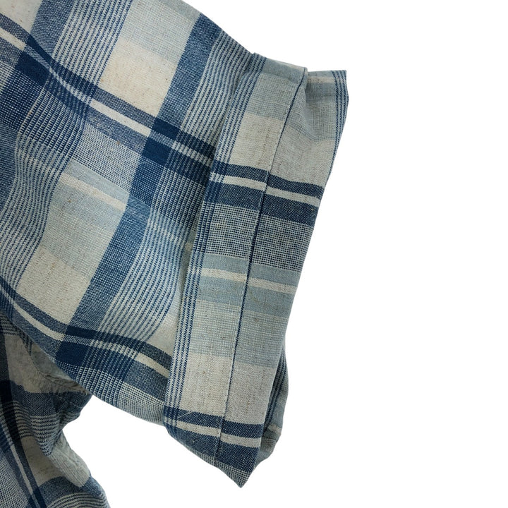 THE LOST CITY Check Pattern Short Sleeve Linen Shirt Box Shirt Men's XL Size cotton blue type Vintage Second Hand