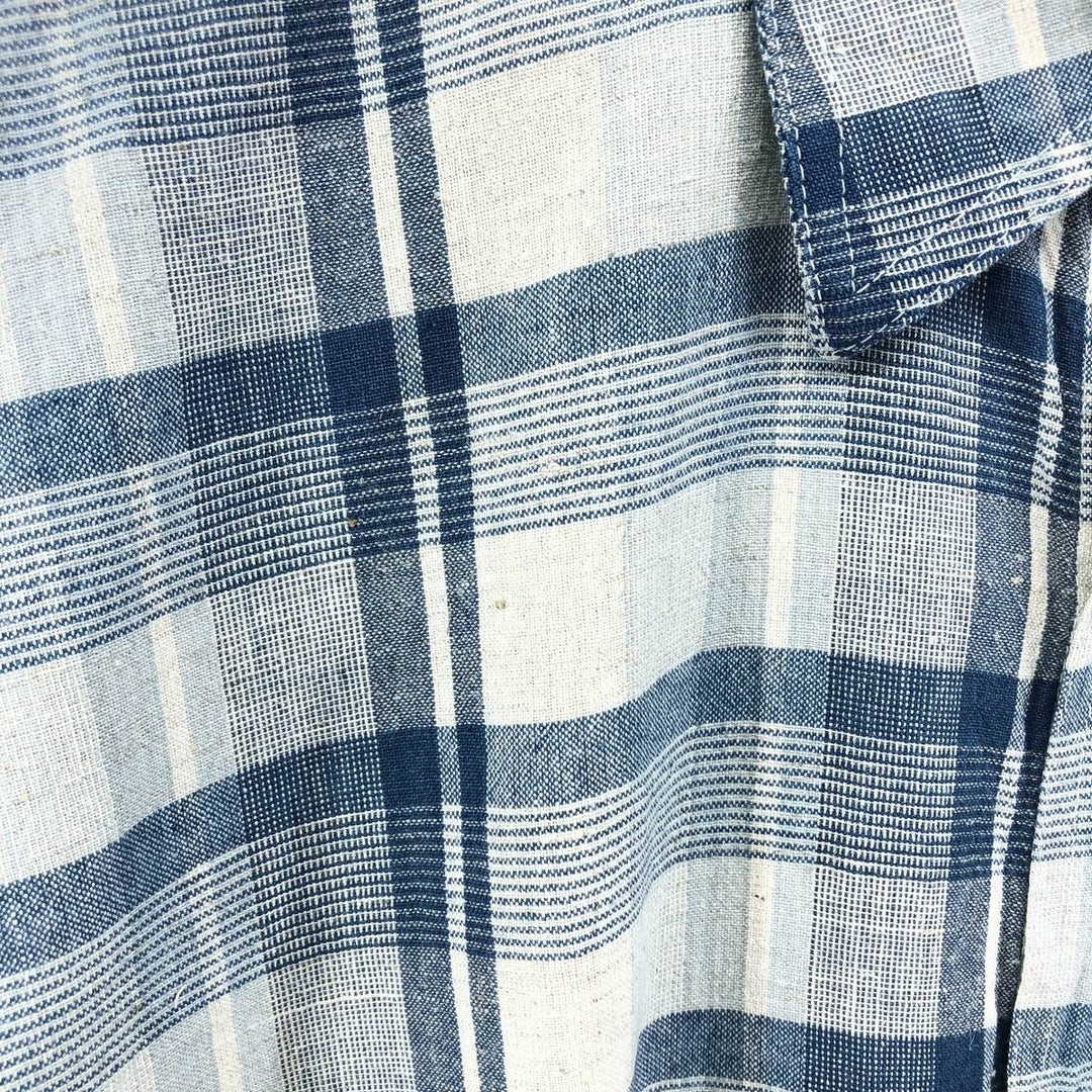 THE LOST CITY Check Pattern Short Sleeve Linen Shirt Box Shirt Men's XL Size cotton blue type Vintage Second Hand