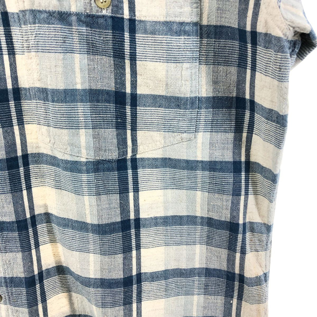 THE LOST CITY Check Pattern Short Sleeve Linen Shirt Box Shirt Men's XL Size cotton blue type Vintage Second Hand