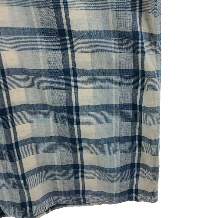 THE LOST CITY Check Pattern Short Sleeve Linen Shirt Box Shirt Men's XL Size cotton blue type Vintage Second Hand