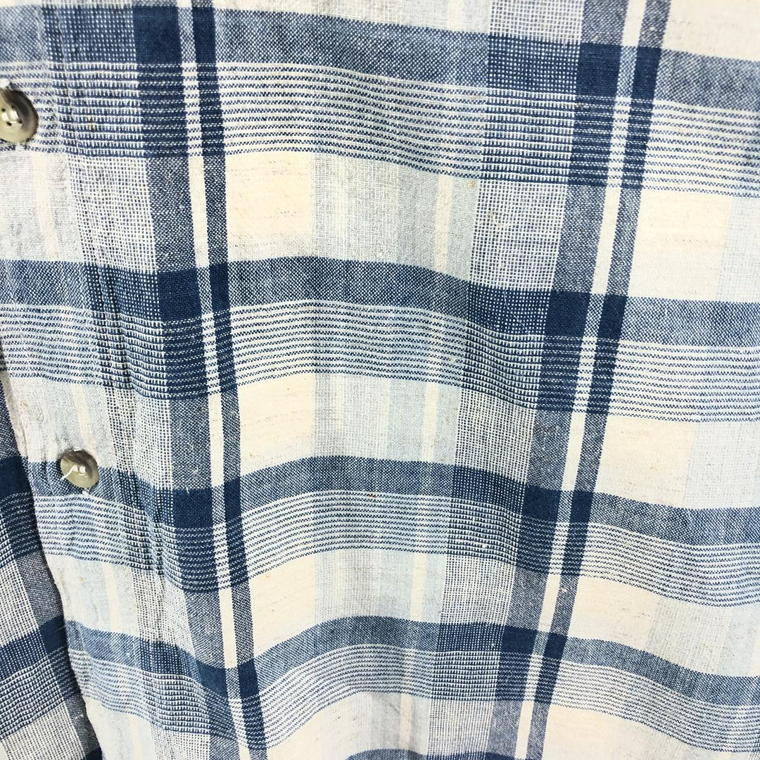 THE LOST CITY Check Pattern Short Sleeve Linen Shirt Box Shirt Men's XL Size cotton blue type Vintage Second Hand