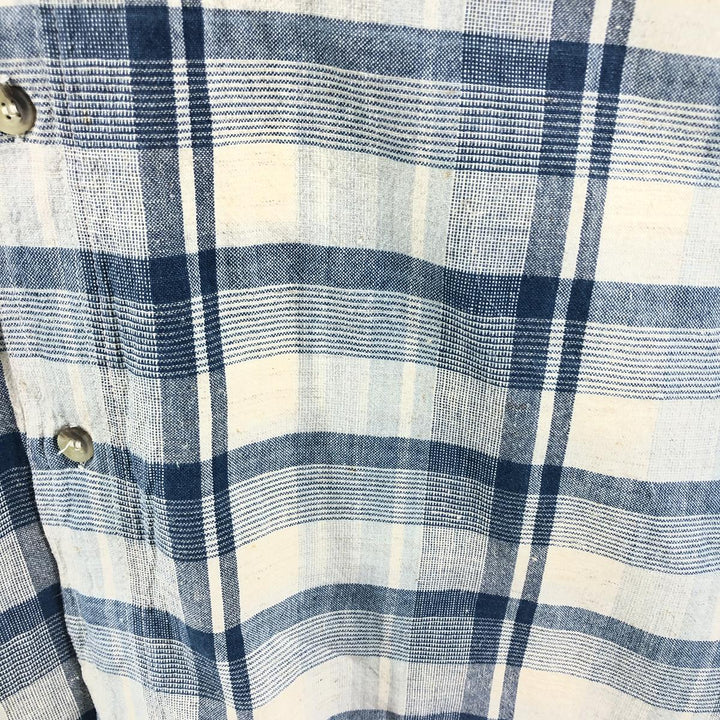 THE LOST CITY Check Pattern Short Sleeve Linen Shirt Box Shirt Men's XL Size cotton blue type Vintage Second Hand