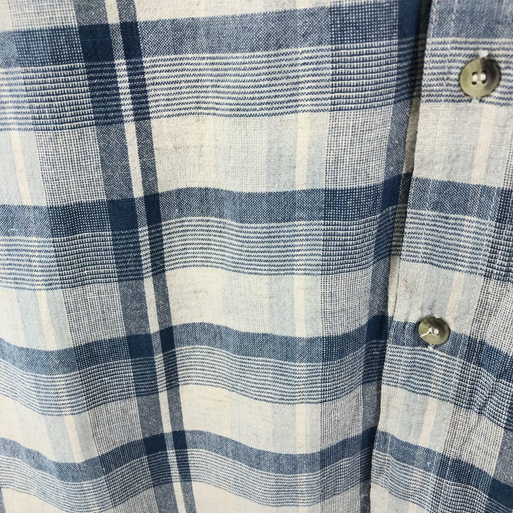 THE LOST CITY Check Pattern Short Sleeve Linen Shirt Box Shirt Men's XL Size cotton blue type Vintage Second Hand