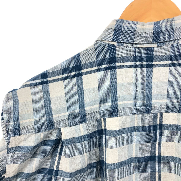 THE LOST CITY Check Pattern Short Sleeve Linen Shirt Box Shirt Men's XL Size cotton blue type Vintage Second Hand