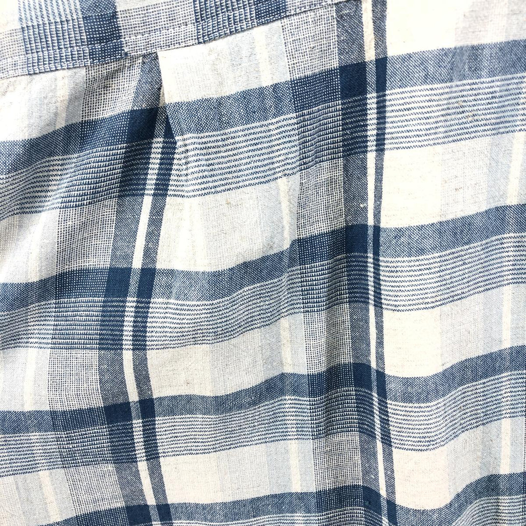 THE LOST CITY Check Pattern Short Sleeve Linen Shirt Box Shirt Men's XL Size cotton blue type Vintage Second Hand