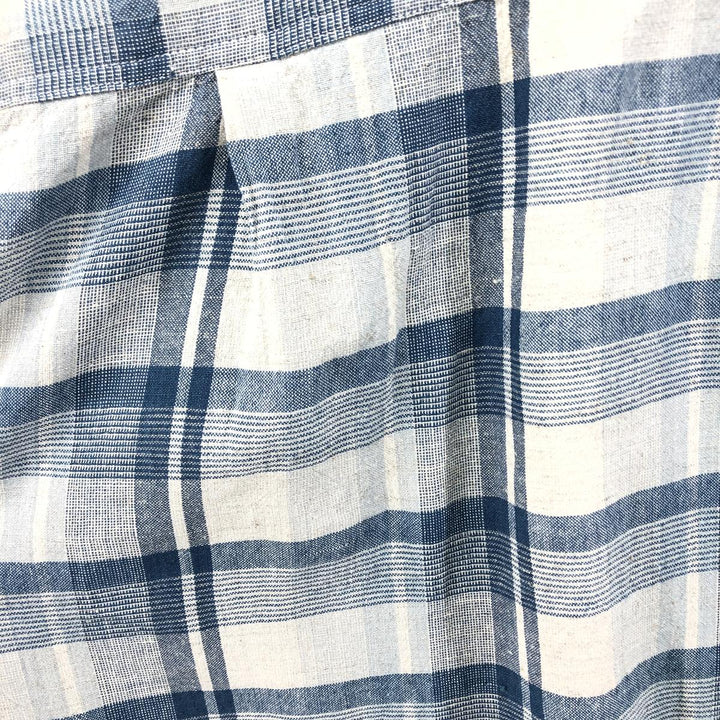 THE LOST CITY Check Pattern Short Sleeve Linen Shirt Box Shirt Men's XL Size cotton blue type Vintage Second Hand