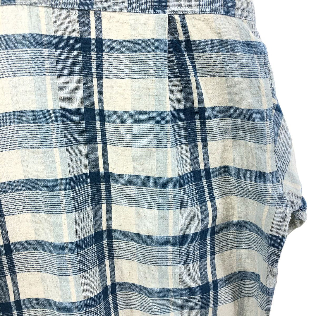 THE LOST CITY Check Pattern Short Sleeve Linen Shirt Box Shirt Men's XL Size cotton blue type Vintage Second Hand