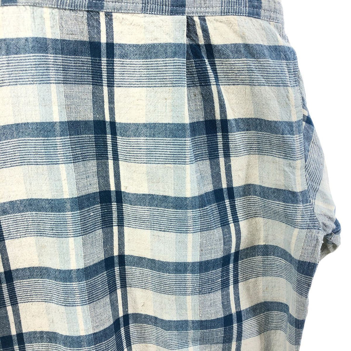 THE LOST CITY Check Pattern Short Sleeve Linen Shirt Box Shirt Men's XL Size cotton blue type Vintage Second Hand