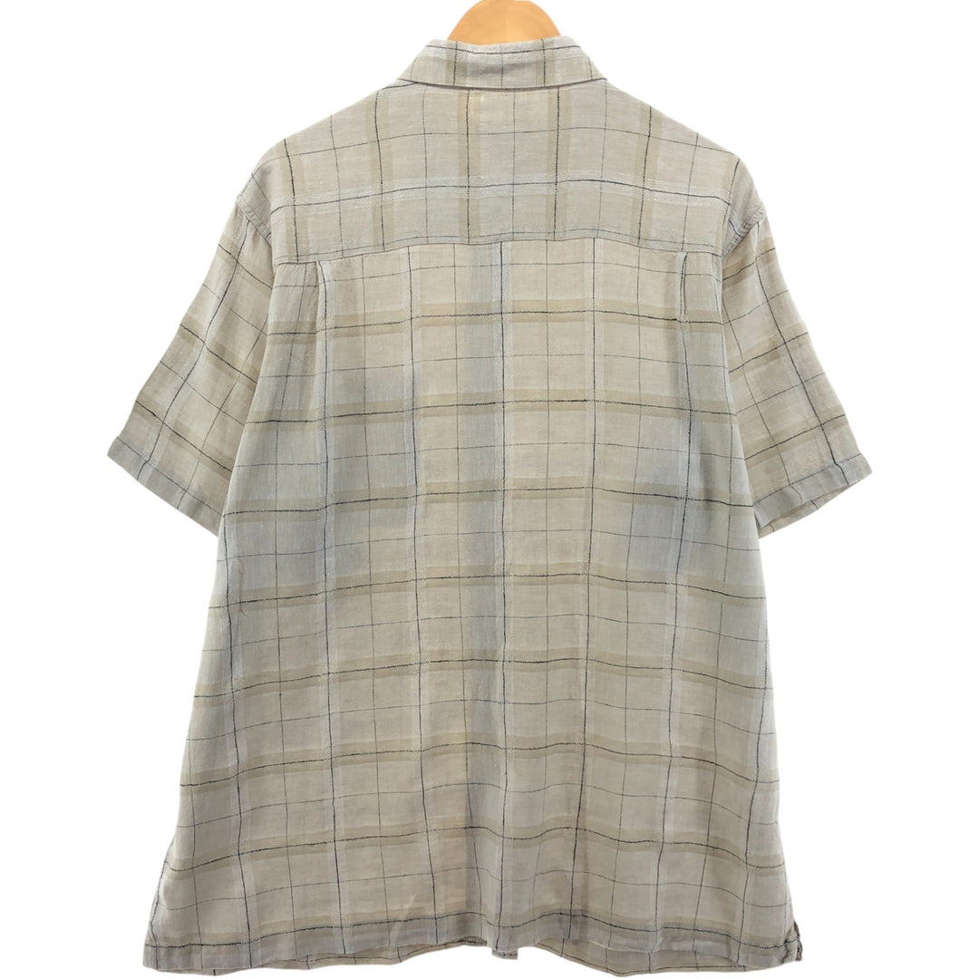 MARK EDWARDS Linen x Rayon Check Pattern Short Sleeve Linen Shirt Box Shirt Men's XL Size linen ivory Vintage Second Hand