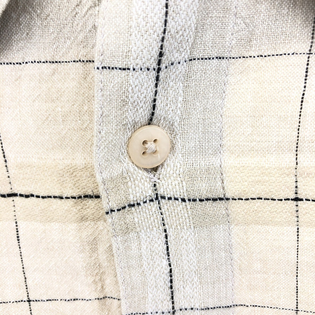 MARK EDWARDS Linen x Rayon Check Pattern Short Sleeve Linen Shirt Box Shirt Men's XL Size linen ivory Vintage Second Hand