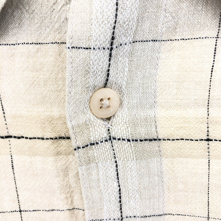 MARK EDWARDS Linen x Rayon Check Pattern Short Sleeve Linen Shirt Box Shirt Men's XL Size linen ivory Vintage Second Hand