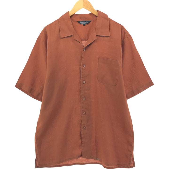 CLASSICO Open Collar Short Sleeve Linen Shirt Box Shirt Men's L Size linen red type reddish brown Vintage Second Hand