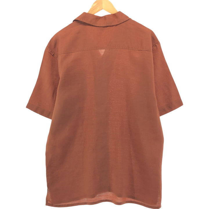 CLASSICO Open Collar Short Sleeve Linen Shirt Box Shirt Men's L Size linen red type reddish brown Vintage Second Hand
